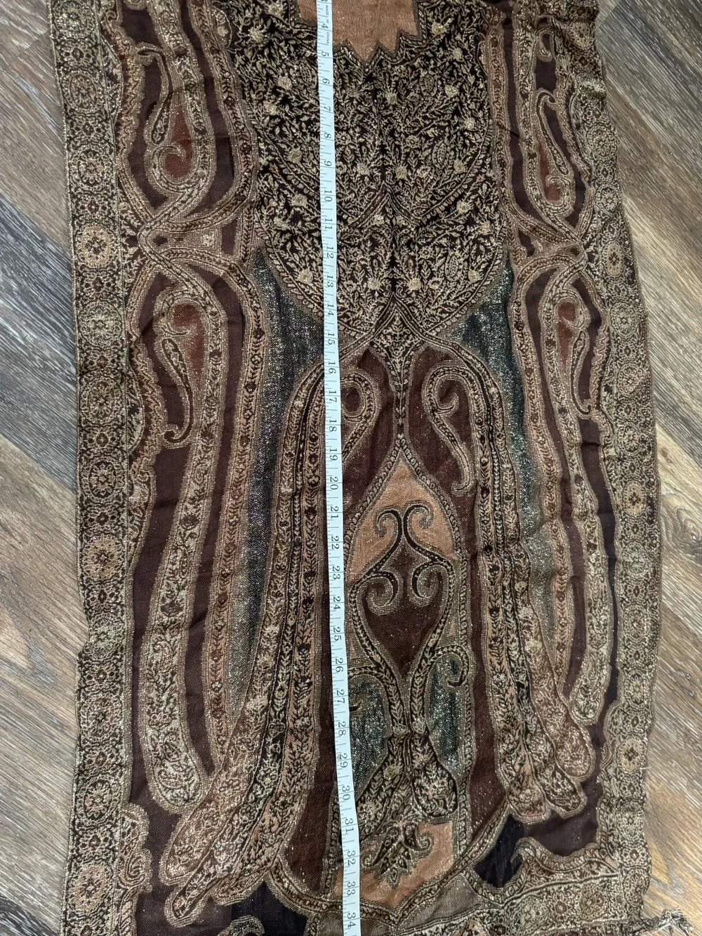 Boho Paisley Rayon Fringe Scarf in Brown & Tan